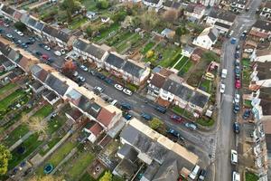 Aerial View of Luton Residential District of Saint Augustine Ave Luton England England Great Britain. The Image was Captured on 06-April-2023 with Drone's Camera During Sunset photo