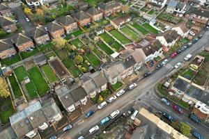 Aerial View of Luton Residential District of Saint Augustine Ave Luton England England Great Britain. The Image was Captured on 06-April-2023 with Drone's Camera During Sunset photo