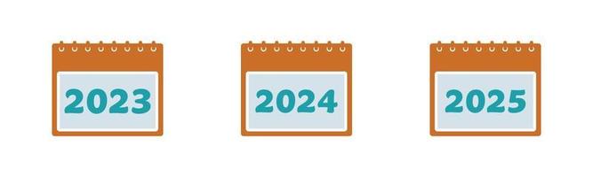 2023, 2024 and 2025 Calendar Icon Set. Editable Flat Vector Illustration.