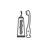 Toothbrush with Toothpaste and tube line icon. Vector EPS.