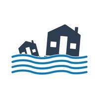 Flood Icon. Contain House and Wave Signs. Editable Vector EPS Symbol Illustration.