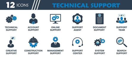 Technical Support Icon Set. Collection of Technology, Account, Online, Creative, Construction, Management, System Help and Team Icons. Editable Vector Symbol Illustration.