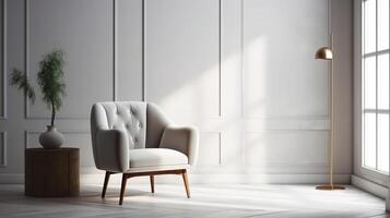 minimalista sofá en vivo habitación con vacío pared antecedentes. generativo ai foto