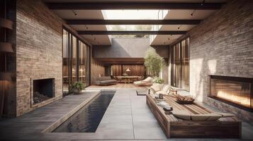Modern architecture meets rustic accents with this interior. photo