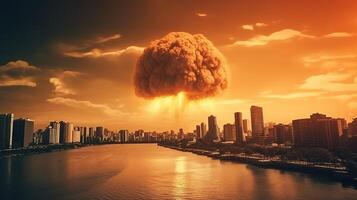 el apocalipsis soltado, masivo nuclear bomba explosión. generativo ai foto