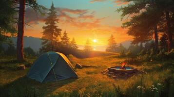 Dawn in the Wild, Camping at Sunrise. photo