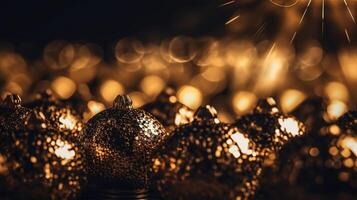 espumoso lujo, oro Brillantina, bokeh destellos, y partículas generativo ai foto