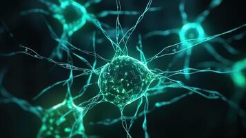 Neurons and Synapses Sending Signals in Glowing Network. photo