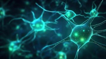 Neurons and Synapses Sending Signals in Glowing Network. photo