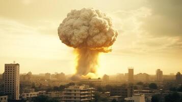 el apocalipsis soltado, masivo nuclear bomba explosión. generativo ai foto