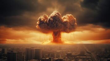 el apocalipsis soltado, masivo nuclear bomba explosión. generativo ai foto
