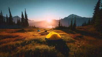 Dawn in the Wild, Camping at Sunrise. photo