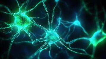 neuronas y sinapsis enviando señales en brillante red. generativo ai foto