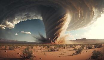 Massive Tornado Ravages Desert Landscape. photo