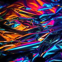 Abstract background, holographic fluid foil, metallic texture. photo