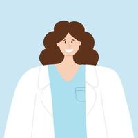 avatar de un doctor, paramédico, veterinario. un mujer en un blanco abrigo. vector ilustración. plano estilo.