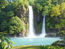 hermosa ver de un cascada dentro el selva ai generativo foto