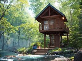 hut in the middle of the forest photo