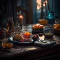 comida en iftar Ramadán mes ai generativo foto