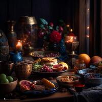 comida en iftar Ramadán mes ai generativo foto