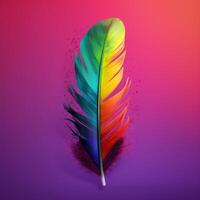A feather with a rainbow background photo