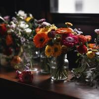 Flowers in background and in vase photo