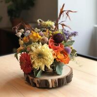 Flowers in background and in vase photo