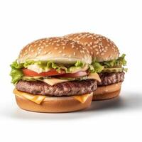 A hamburger with lettuce, tomato, and cheese on it photo