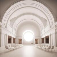 A 3d rendering of a room with a large circle in the middle photo