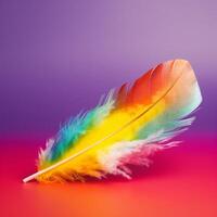 A feather with a rainbow background photo