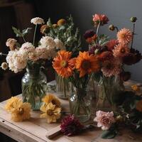 Flowers in background and in vase photo