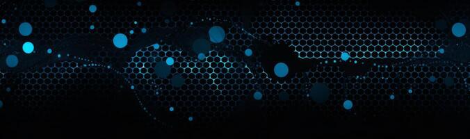 Blue mesh pattern with circles and dots on a black background. Illustration photo