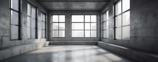 Abstract grey room with light and windows. Illustration photo