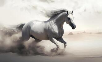 White horse galloping in the desert. Illustration photo