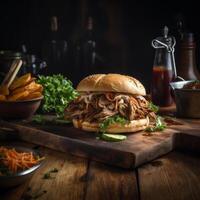 American barbecued pulled pork sandwich Illustration photo