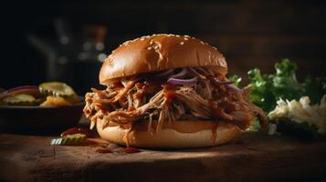 American barbecued pulled pork sandwich Illustration photo