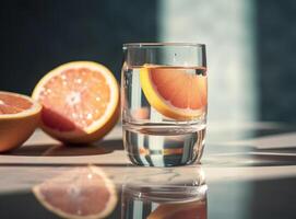 Glass of grapefruit juice with slices of orange Illustration photo