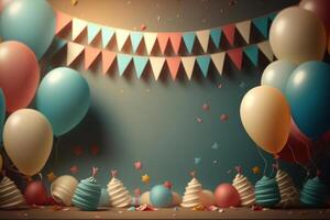 Happy Birthday Background with Balloons. Illustration AI Generative photo