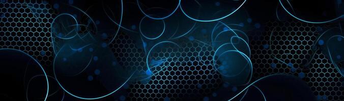 Blue mesh pattern with circles and dots on a black background. Illustration photo