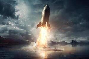 Space wallpaper rocket launch explosion with fire exploding. Illustration photo