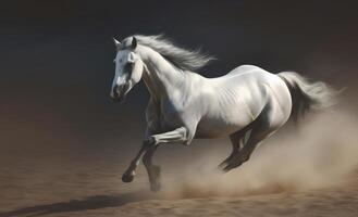blanco caballo Galopando en el desierto. ilustración ai generativo foto