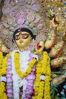 Goddess Durga with traditional look in close up view at a South Kolkata Durga Puja, Durga Puja Idol, A biggest Hindu Navratri festival in India photo