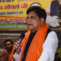 New Delhi, India - March 27 2023 - Piyush Goyal Cabinet Minister and core member of Bharatiya Janata Party - BJP during a rally in support of BJP candidate ahead of MCD local body Elections 2022 photo