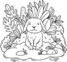 Vector illustration of a rabbit and nature for coloring page, coloring book, etc