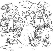 Vector illustration of a rabbit and nature for coloring page, coloring book, etc