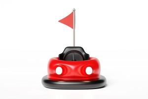 3d amusement park concept with red electric bump car isolated on white background. 3d render illustration, clipping path photo