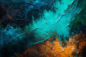 Oxidized Metal blue green Copper Patina. Abstract oil and acryl painting on canvas texture background. . photo