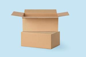 several cardboard boxes for delivery, parcels. On a blue, blue background. photo