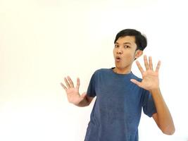 man shocked expression with isolated background photo