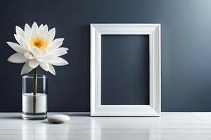 Minimal White Picture Frame Canvas Display With Flower in Vase photo